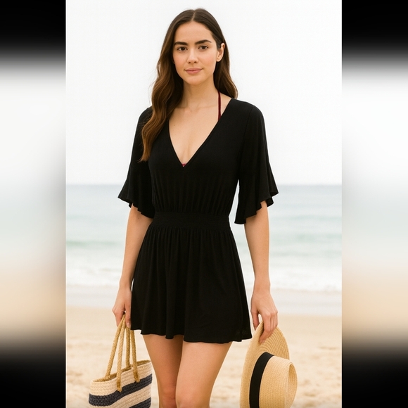 Maaji Beach Days Black Swim Cover-up bell sleeves Sheer lightweight coastal - Picture 1 of 12